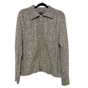 Vtg Fisherman Heritage Prep Wool Cable Knit Zip Sweater Women Size M Old Money